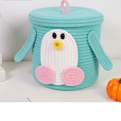 Cute Woven Storage Basket with Lid/handmade/Animal face design/kids basket